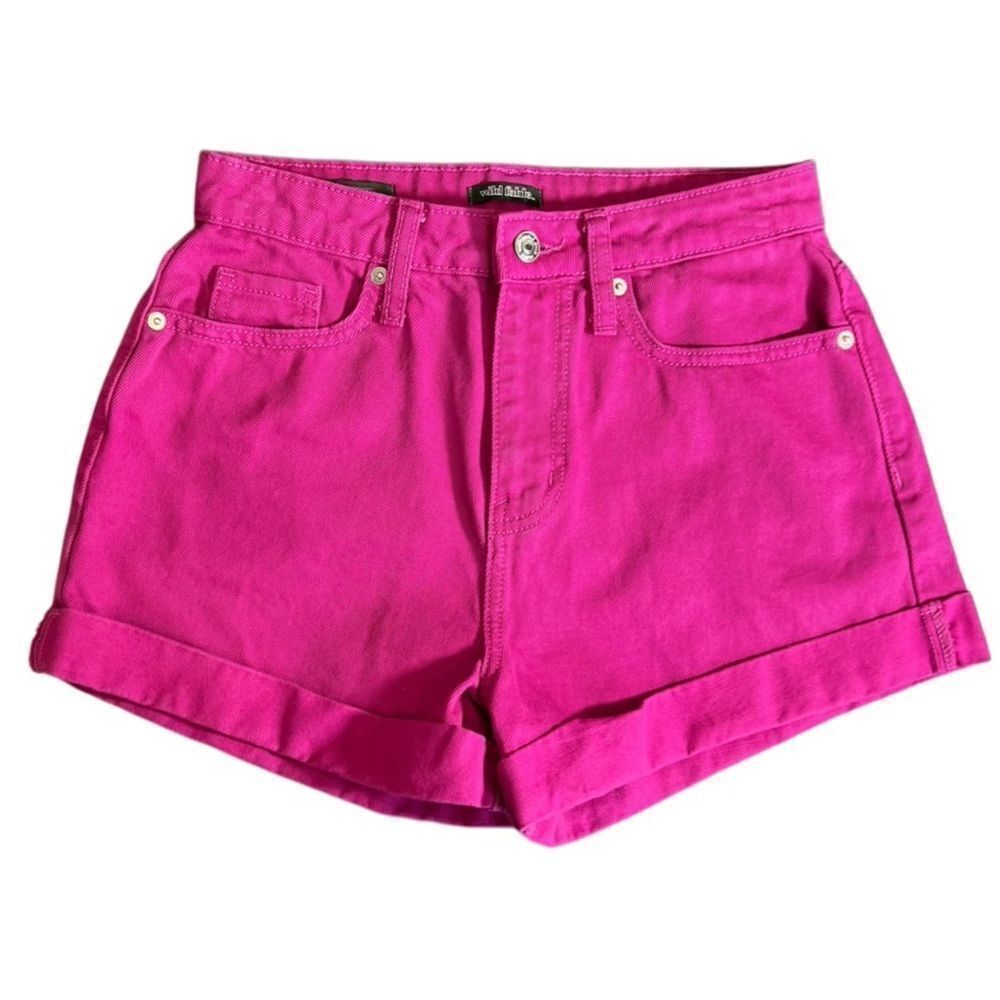Wild Fable Highest Rise Mom Jean Shorts Size 2/26 Pink Fuchsia Rolled Hem